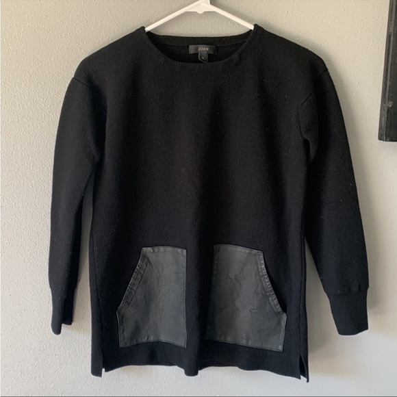 J. Crew 100% Wool Sweater with Leather Pockets Black - Picture 3 of 10